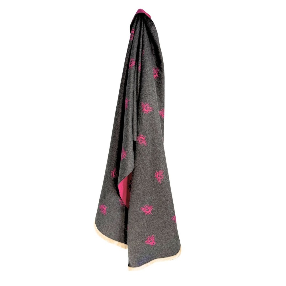 House of Tweed Reversible Bee Scarf | Grey Pink With Fringe